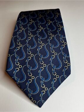 Stefano Ricci Navy Silk Tie with Gold Bit Pattern